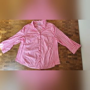 Croft & Barrow pink gingham checked button down shirt. Plus Size 2X 3/4 sleeve.